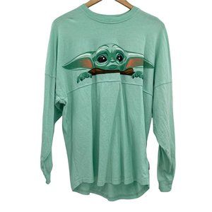 Star Wars Mandalorian Mint Green Graphic Baby Yoda Long Sleeve Shirt Small